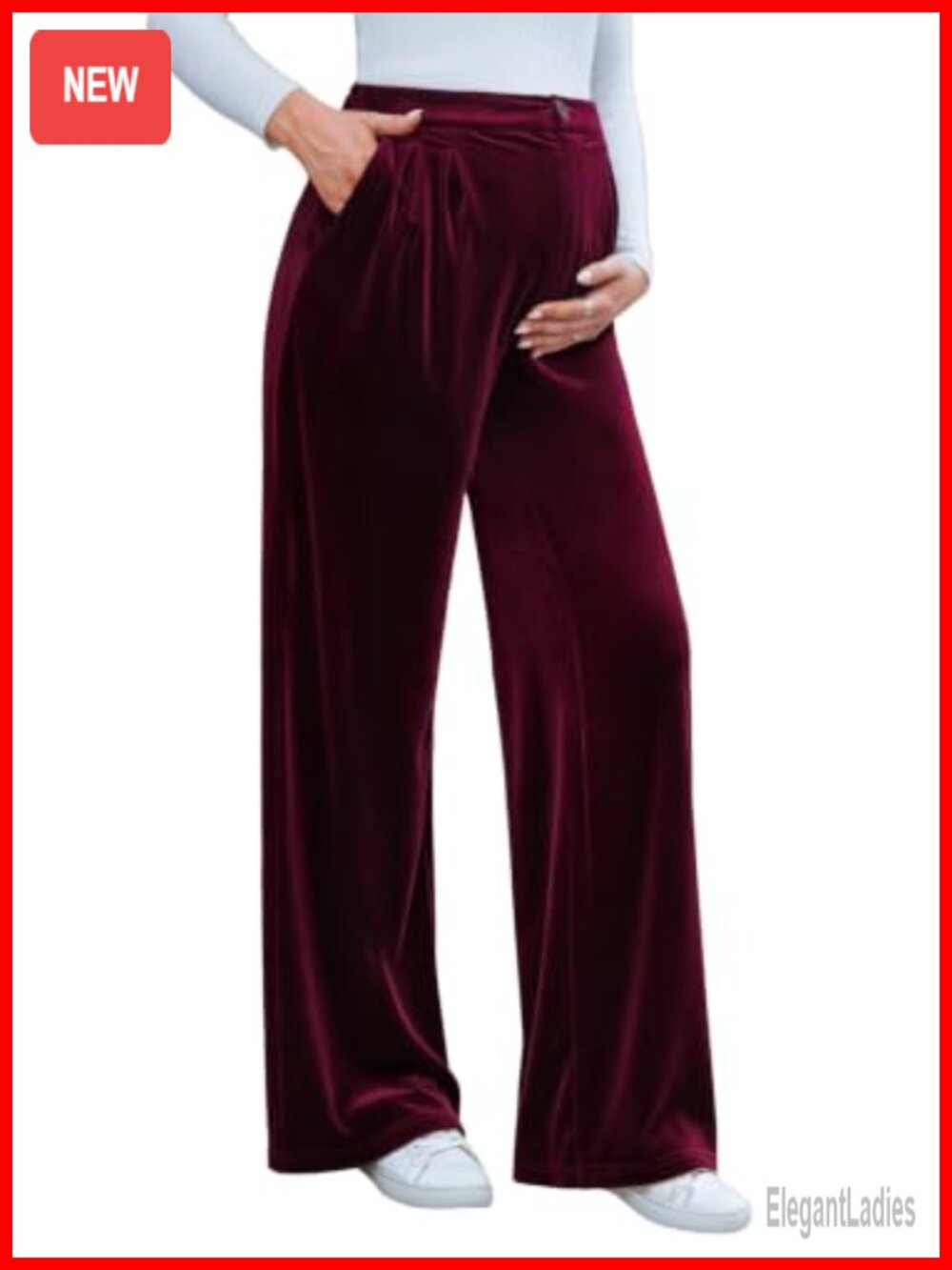 Velvet Wide Leg Maternity Pants High Waist Trousers Work